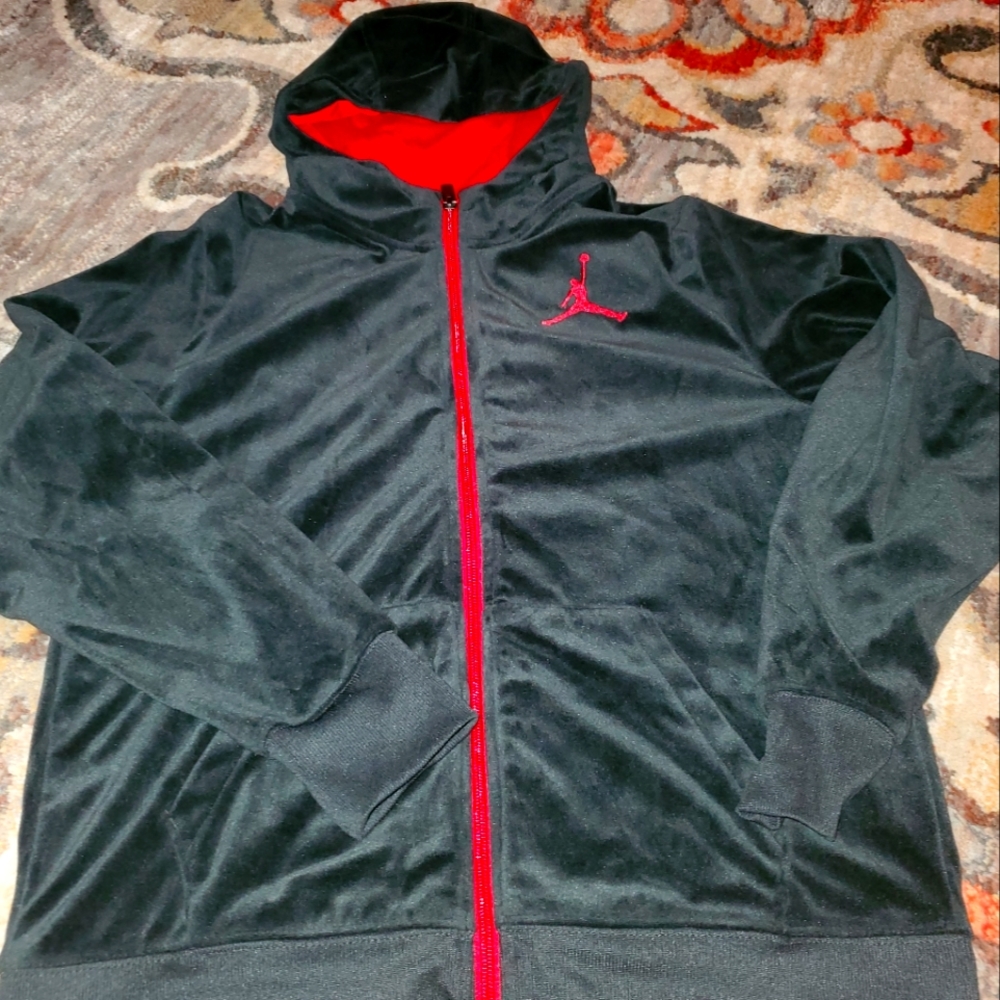 Air Jordan black velour zip hoodie-Youth XL